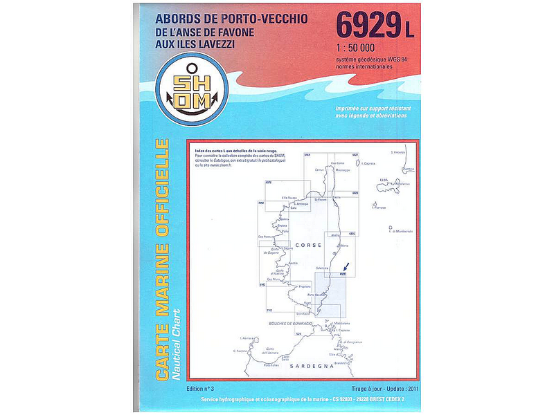 Carte marine SHOM 6929 L'Abords de Porto-Vecchio - De l'anse de Favone aux îles Lavezzi