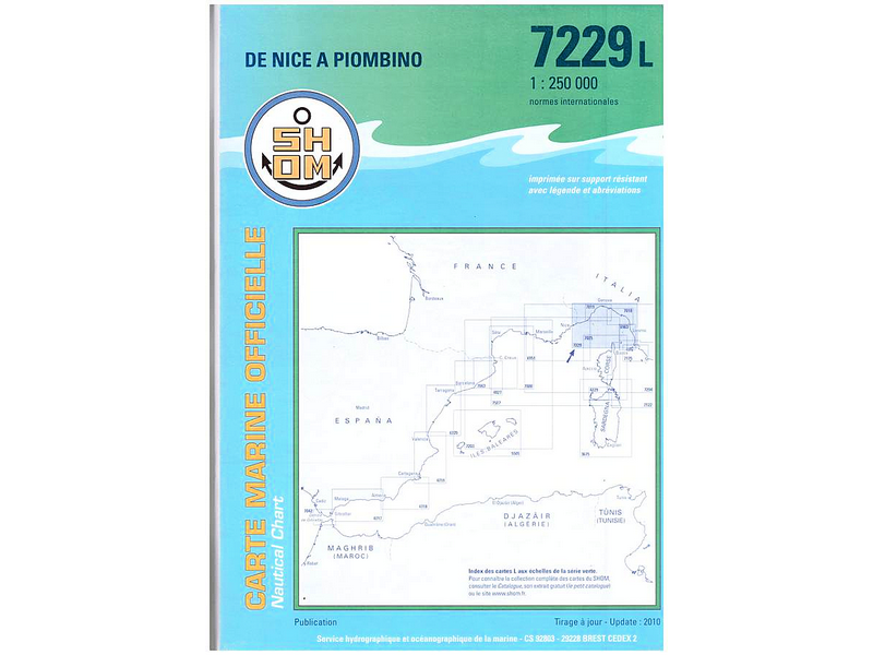 Carte Marine SHOM 7229 L de Nice à Piombino (Côte Italienne)